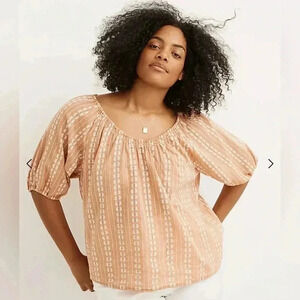 Madewell Women’s Floral Striped Jacquard Puff Sleeve Top SZ S
